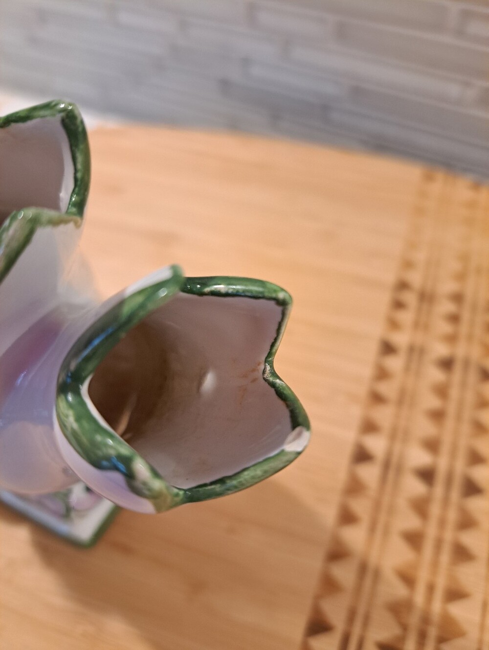Vtg Portugal Leart 5 Finger Bud Vase Flower Floral Green White Pedestal 412 - Picture 6 of 6